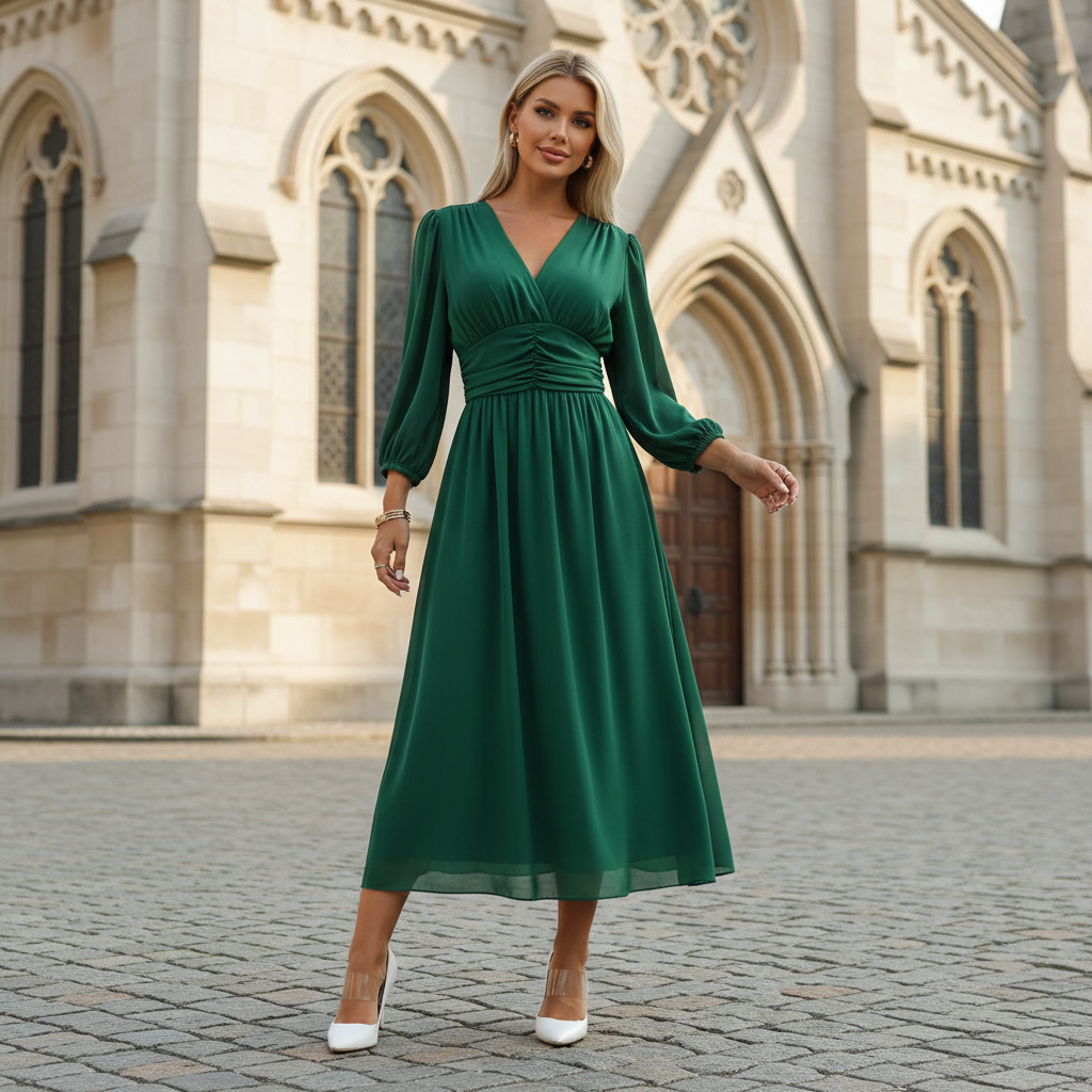 Vestido Sophie Cruzado Elegante de Manga Larga 