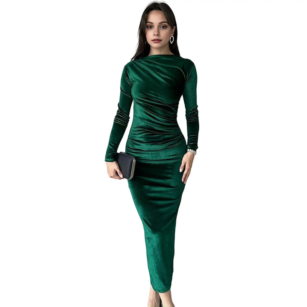 Vestido Valentina – Long Sleeve Mock Neck Ruched Midi Dress