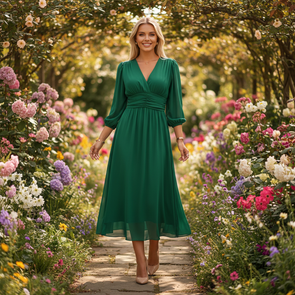 Vestido Sophie Cruzado Elegante de Manga Larga 