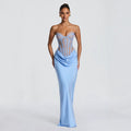Vestido de Noche Elegante de Encaje Francés, Sin Mangas, Corte Ajustado