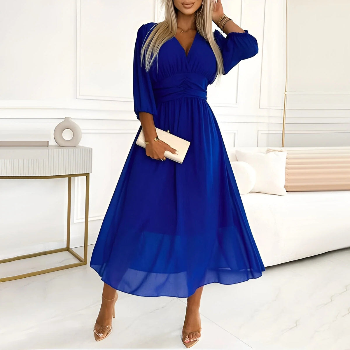Vestido Sophie Cruzado Elegante de Manga Larga 