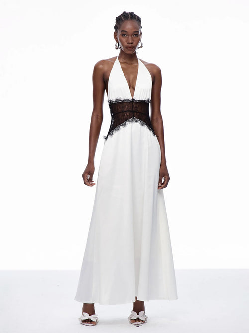 Vestido Largo Satinado con Cuello Halter