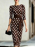 Vestido Midi de Lunares con Lazo en La Cintura 