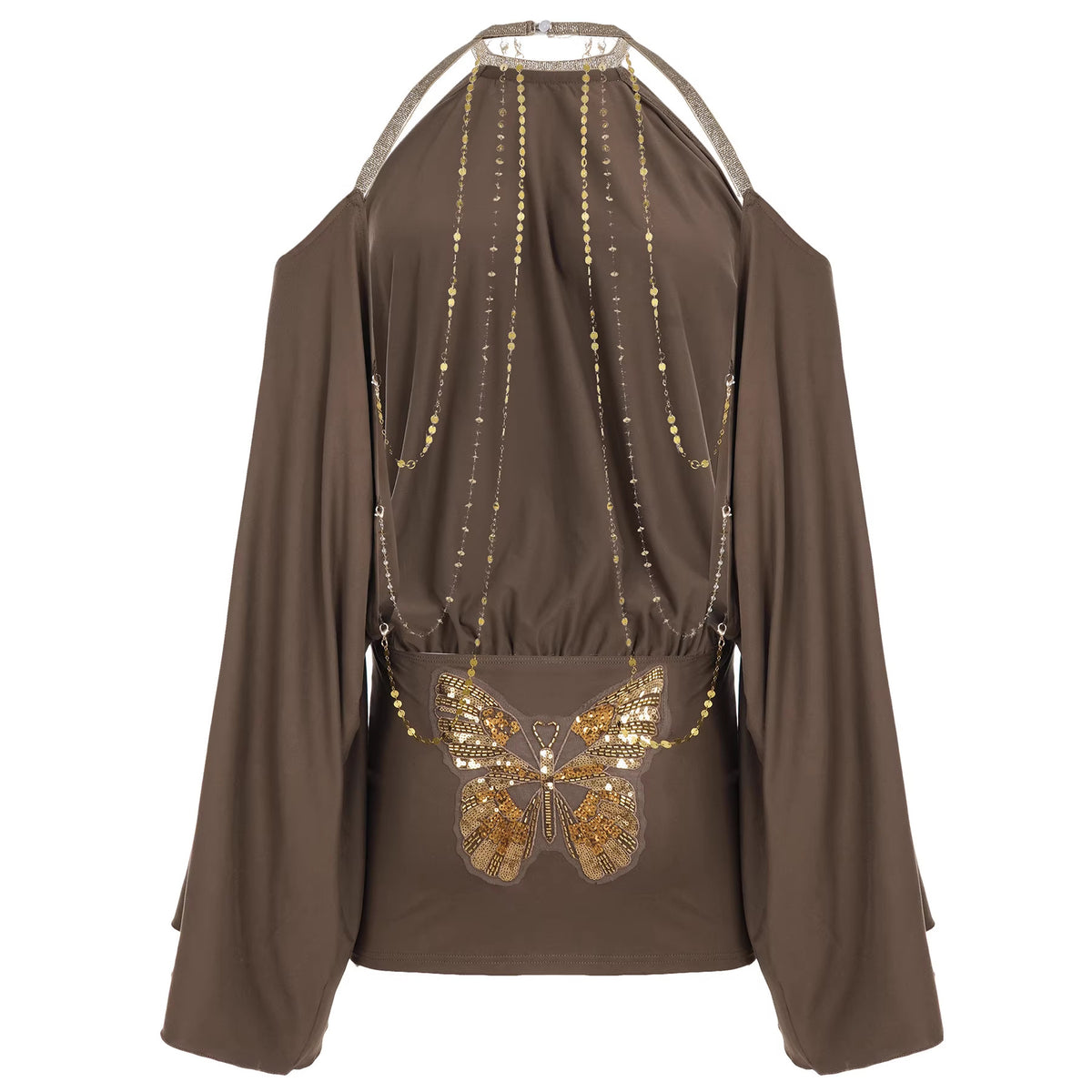 Vestido Envolvente Cuello Halter Mangas Murciélago
